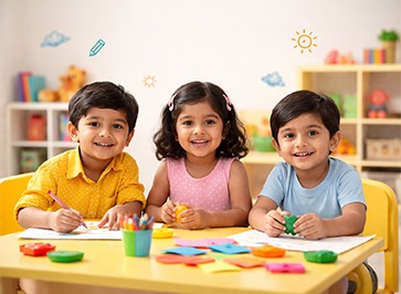 Kids drawing and learning in play school